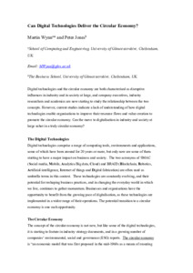 Can Digital Technologies Deliver the Circular Economy? - Research ...